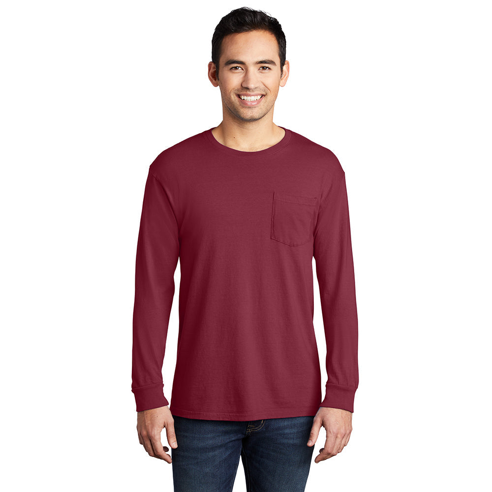 Port & Company PC099LSP Beach Wash® Ring Spun Long Sleeve Pocket Tee - Gorvex.com