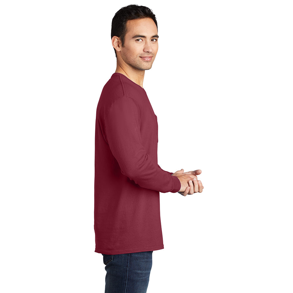 Port & Company PC099LSP Beach Wash® Ring Spun Long Sleeve Pocket Tee - Gorvex.com
