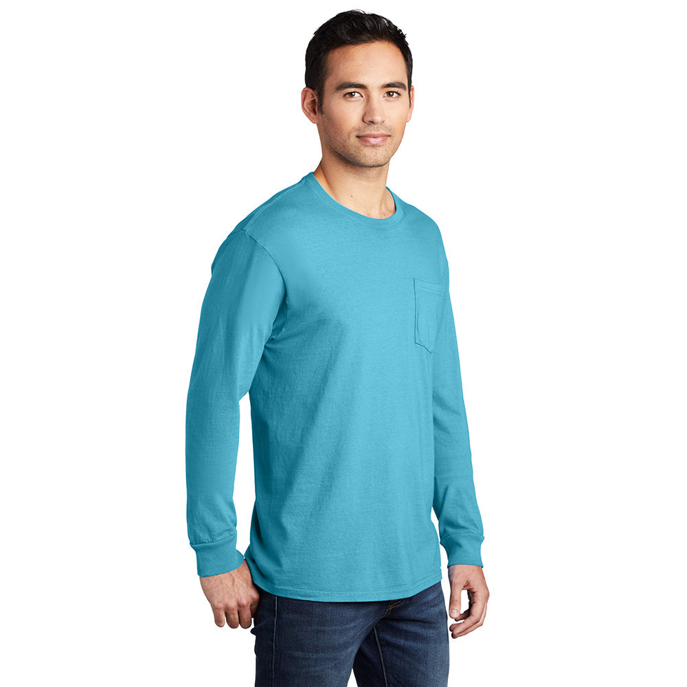Port & Company PC099LSP Beach Wash® Ring Spun Long Sleeve Pocket Tee - Gorvex.com