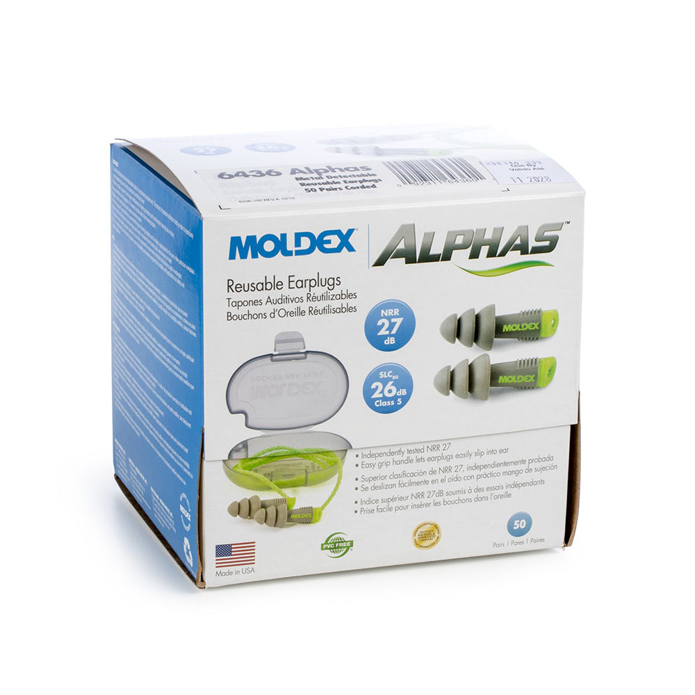 Moldex Alphas 6434 Reusable Earplugs with Cloth Cord, 1 box (50 pairs)