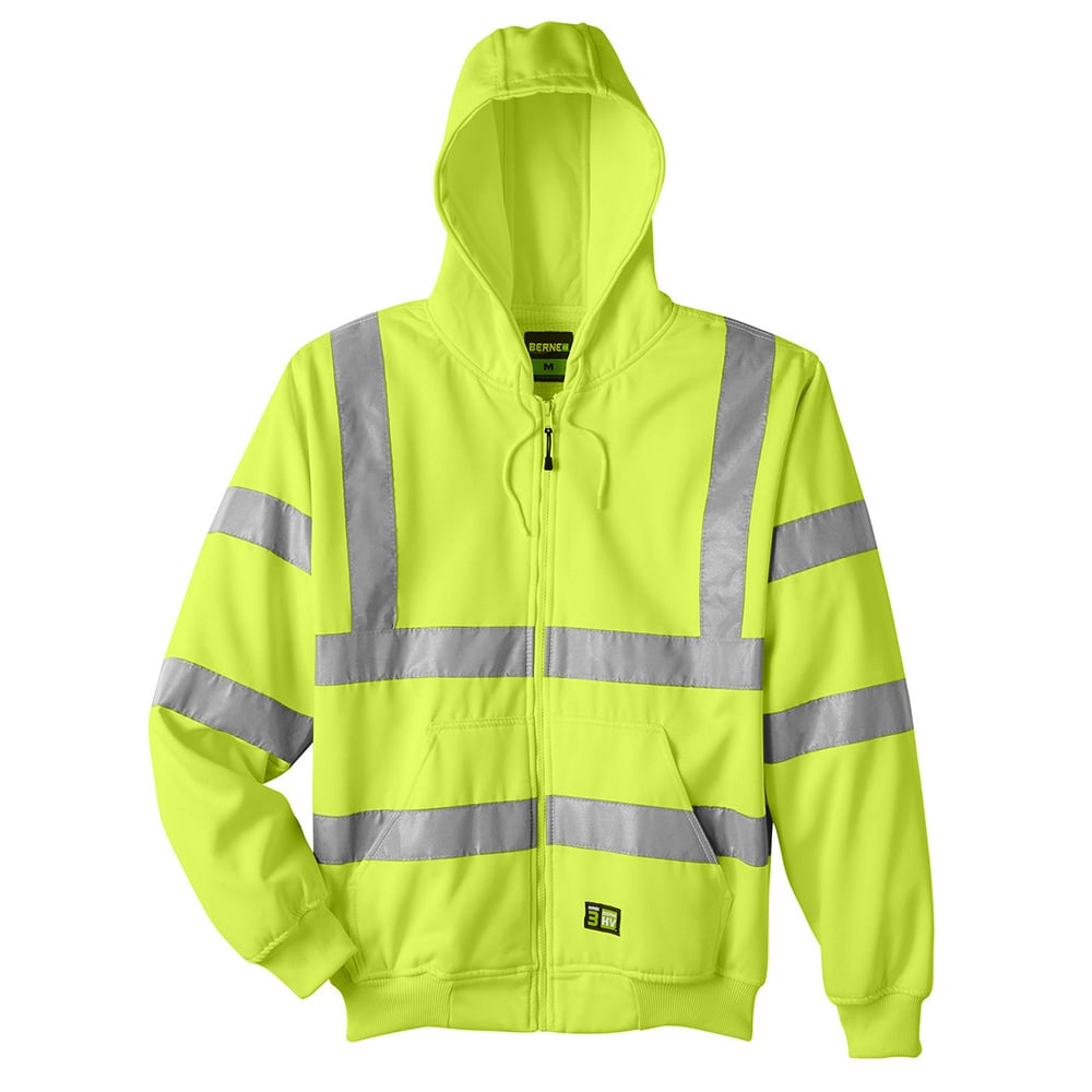 Berne HVF021 Class 3 Hi Vis Hooded Sweatshirt with Poly Mesh Lining - Gorvex.com