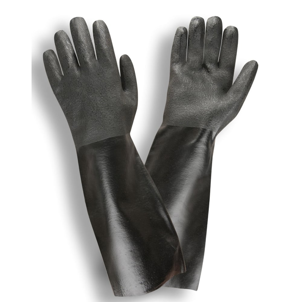 Black Double Dipped Etched Grip PVC Supported Gloves/Interlock Lined, 1 dozen (12 pairs) - Gorvex.com