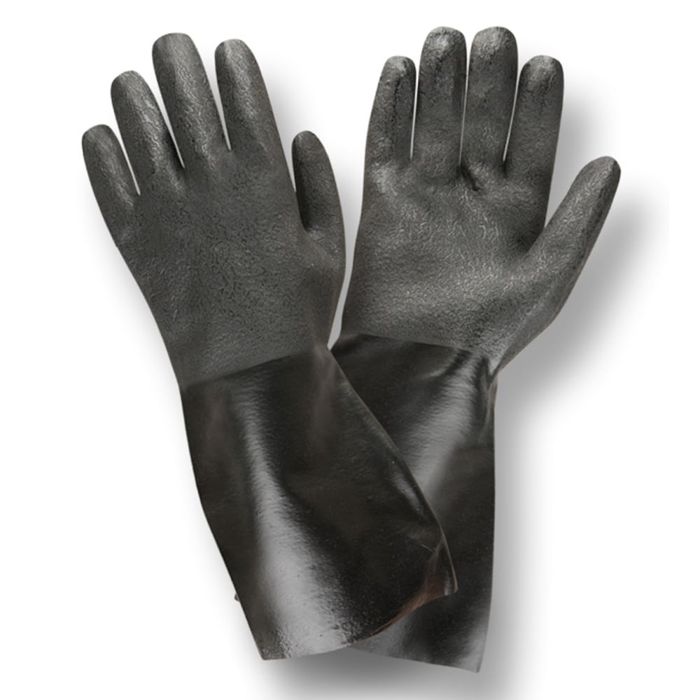 Black Double Dipped Etched Grip PVC Supported Gloves/Interlock Lined, 1 dozen (12 pairs) - Gorvex.com