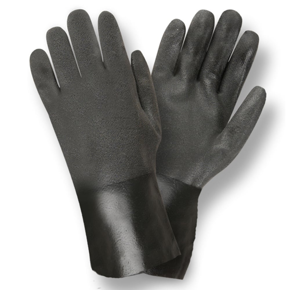 Black Double Dipped Sandpaper Grip PVC Gloves/Interlock Lined, 1 dozen (12 pairs) - Gorvex.com