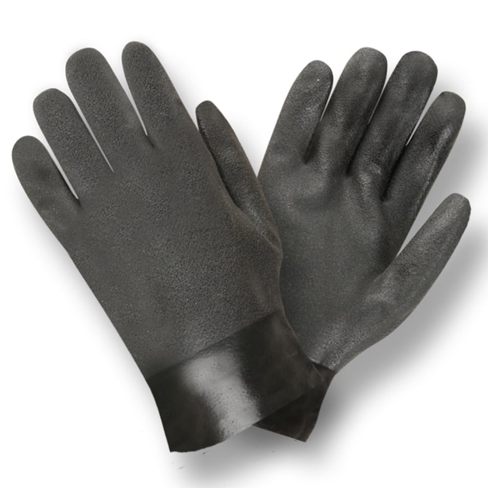 Black Double Dipped Sandpaper Grip PVC Gloves/Interlock Lined, 1 dozen (12 pairs) - Gorvex.com