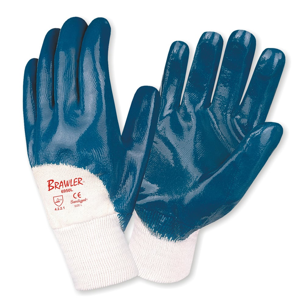 Brawler™ Palm Coated Jersey Supported Nitrile Gloves, Smooth Finish, 1 dozen (12 pairs) - Gorvex.com