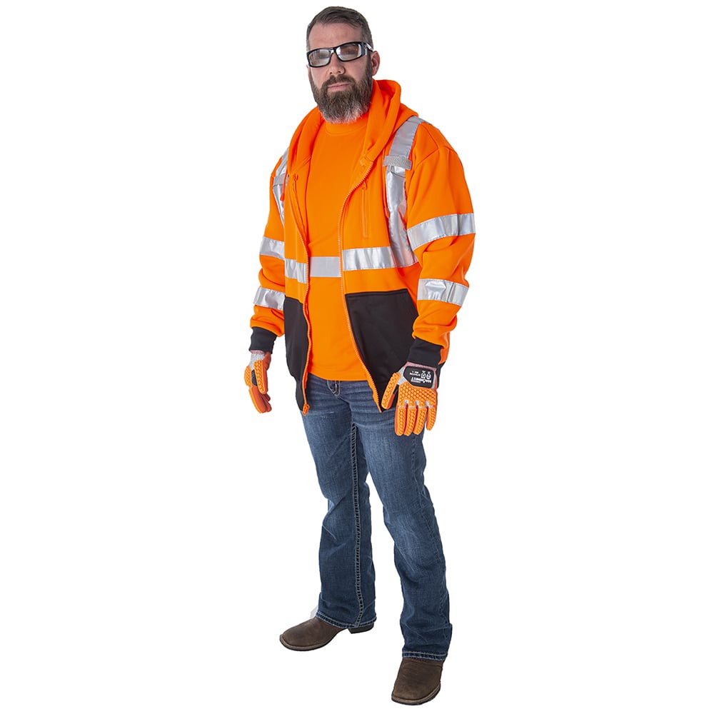 Cor - Brite™ Class 3 Hooded Sweatshirt with Stitched Reflective Tape - Gorvex.com