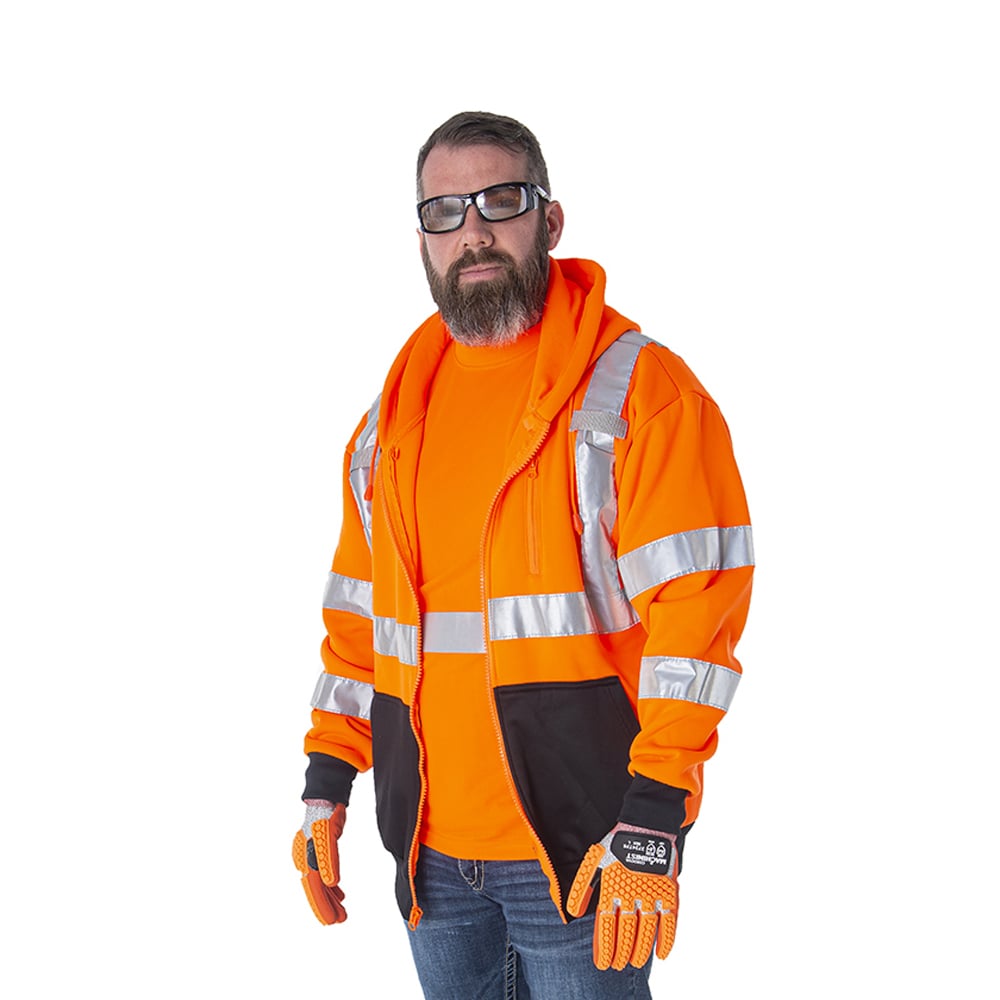 Cor - Brite™ Class 3 Hooded Sweatshirt with Stitched Reflective Tape - Gorvex.com