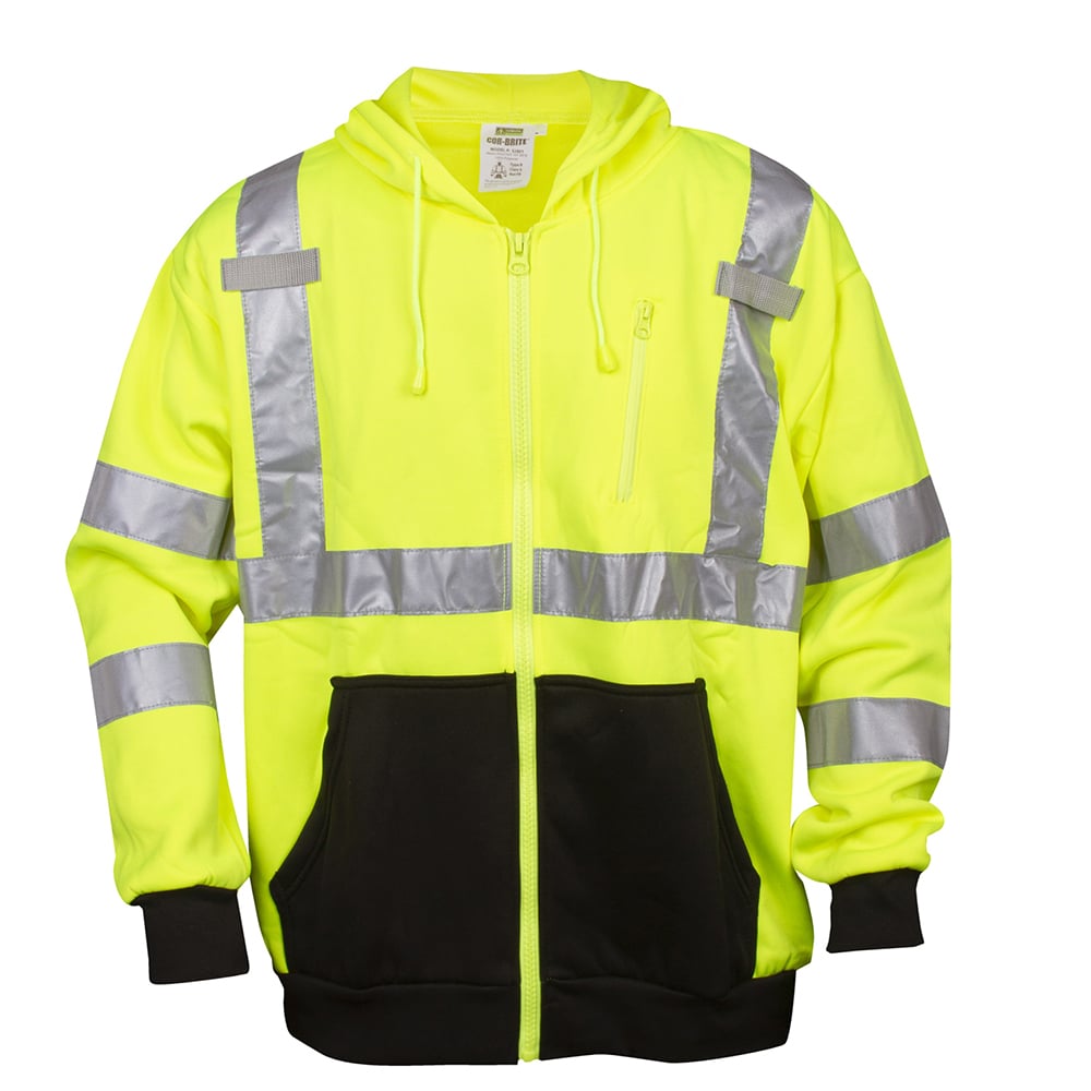 Cor - Brite™ Class 3 Hooded Sweatshirt with Stitched Reflective Tape - Gorvex.com