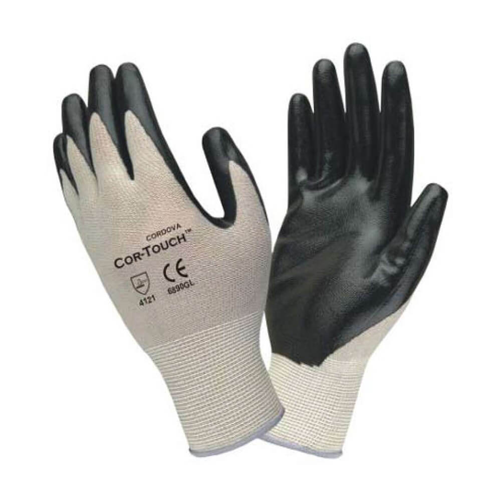 COR - TOUCH™ Nylon Gloves with Nitrile Palm Coating, 1 dozen (12 pairs) - Gorvex.com