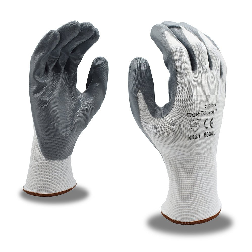 COR - TOUCH™ Nylon Gloves with Nitrile Palm Coating, 1 dozen (12 pairs) - Gorvex.com
