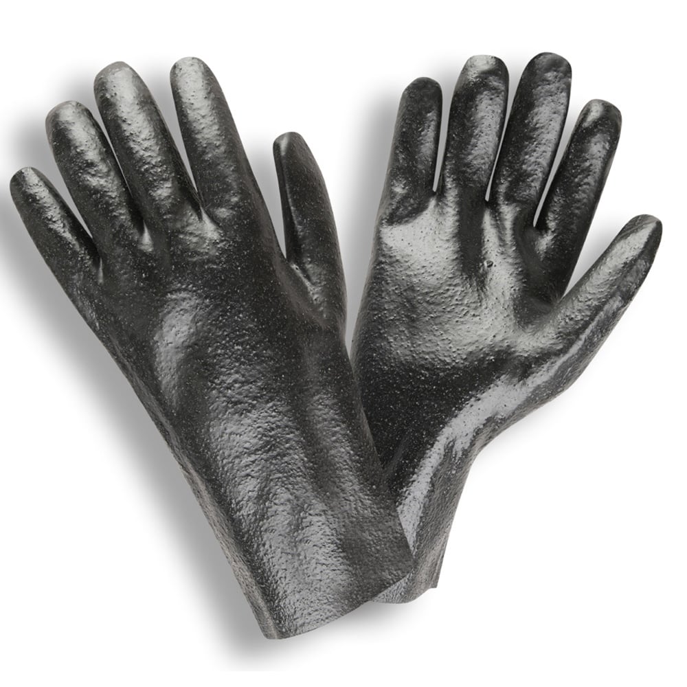 Cordova Black Single Dipped Rough Finish PVC Gloves/Interlock Lined, 1 dozen (12 pairs) - Gorvex.com