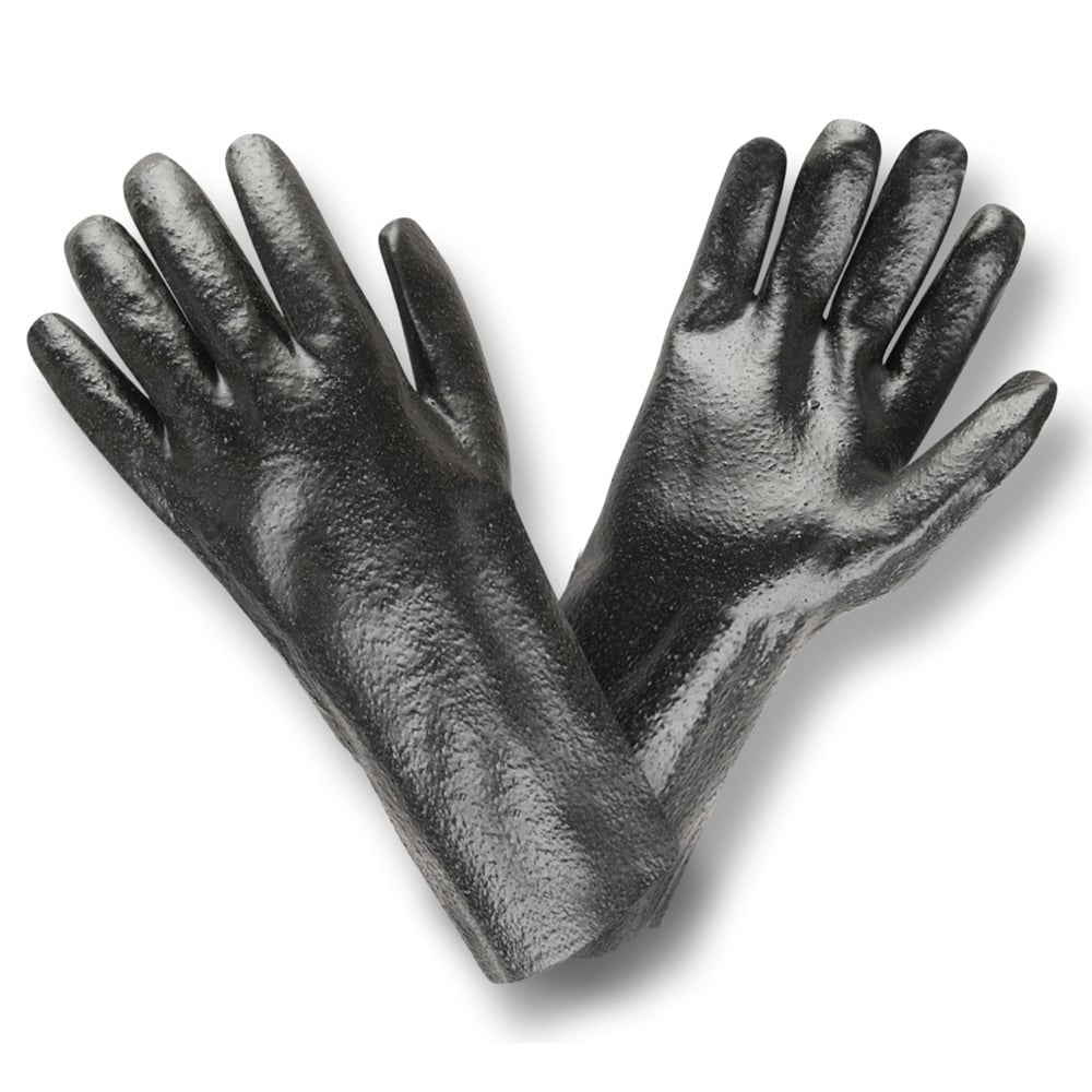 Cordova Black Single Dipped Rough Finish PVC Gloves/Interlock Lined, 1 dozen (12 pairs) - Gorvex.com