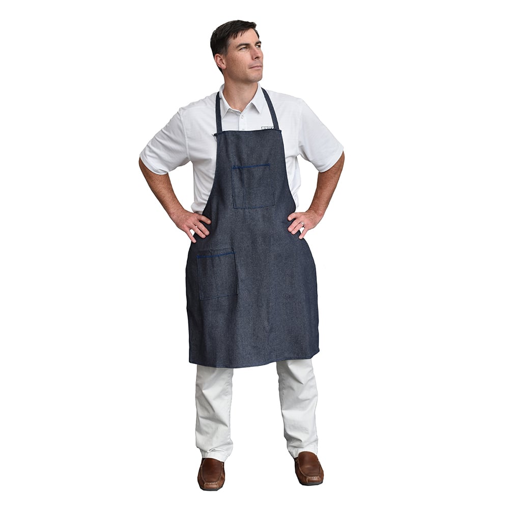 Cordova Denim Apron with Sewn Ties and 1 Chest & Waist Pocket - Gorvex.com