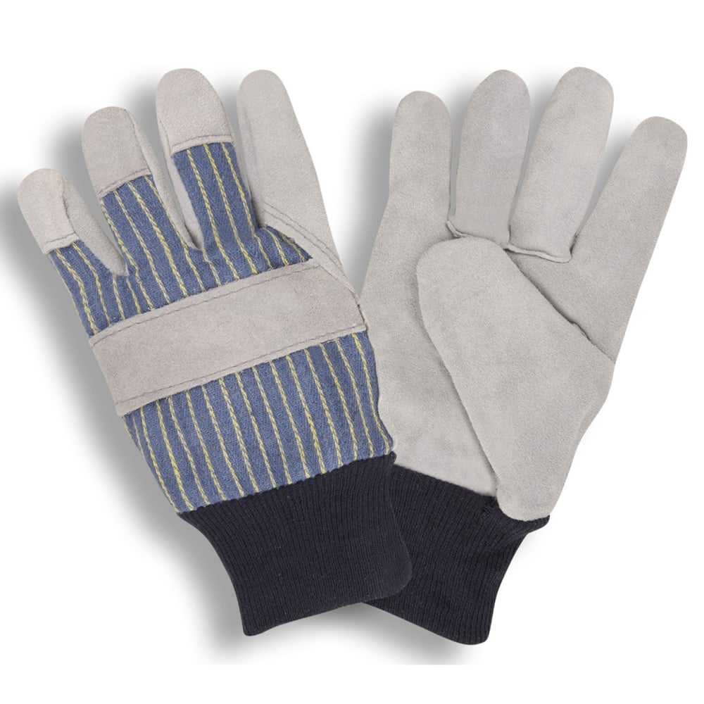 Cordova Heavyweight Split Cowhide Glove/Striped Canvas Back + Knit Wrist, 1 dozen (12 pairs) - Gorvex.com