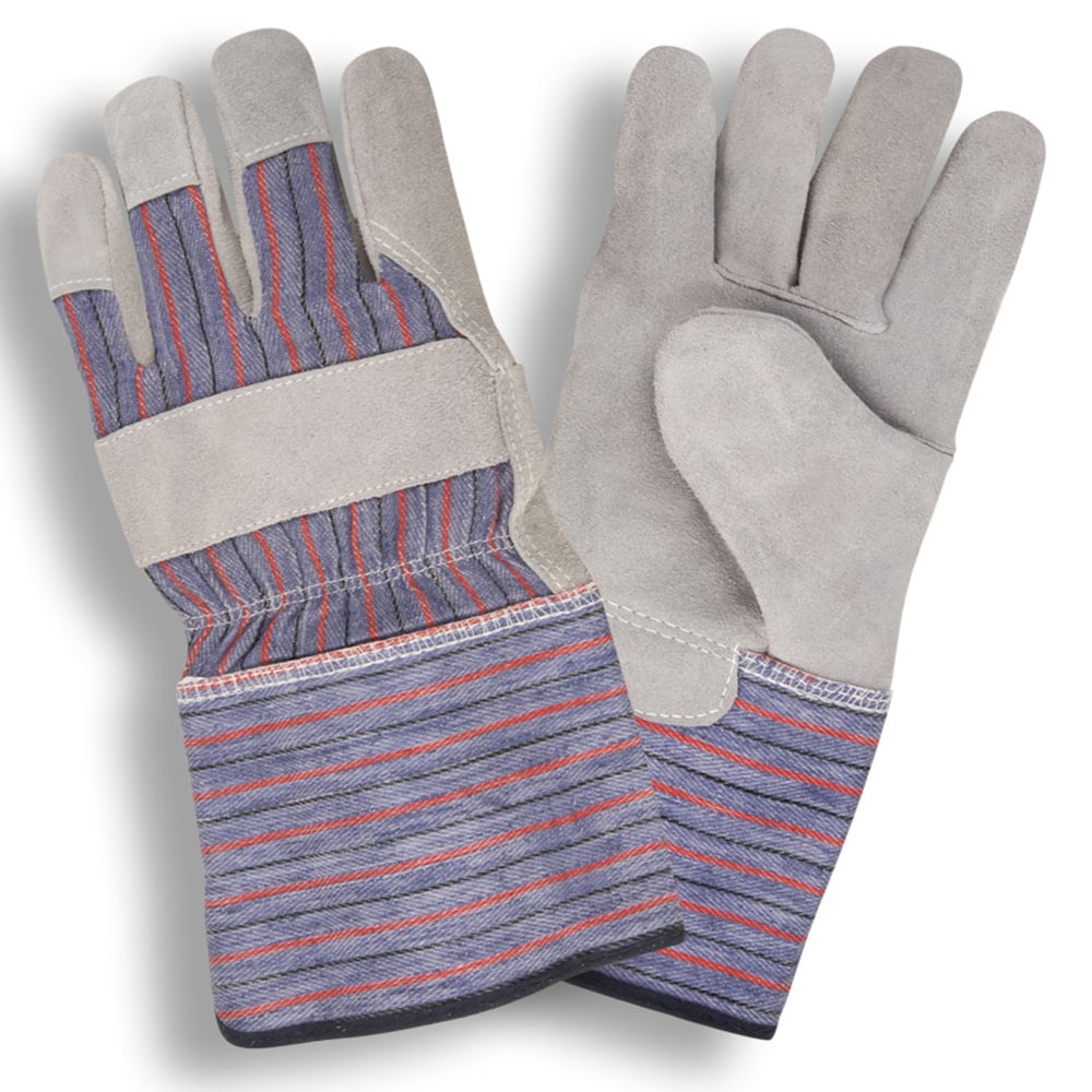 Cordova Split Cowhide Glove/Striped Canvas Back + 4" Gauntlet Cuff, 1 dozen (12 pairs) - Gorvex.com