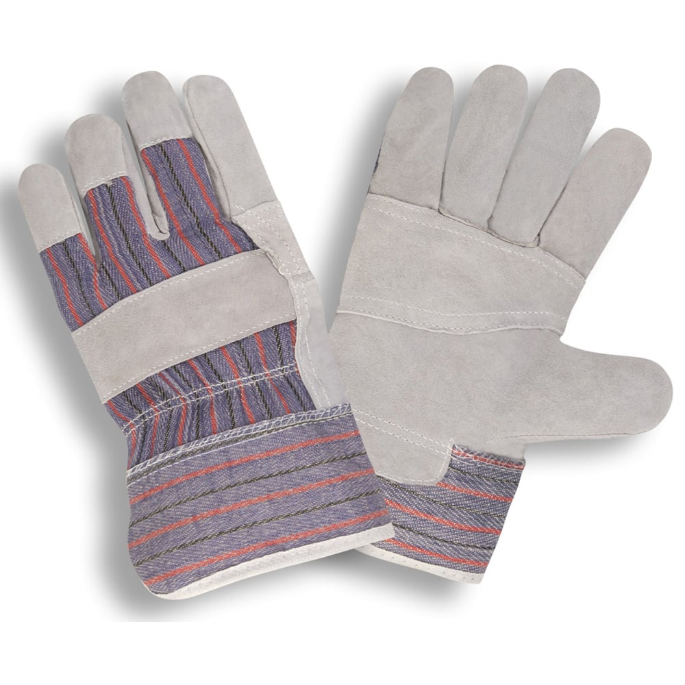 Cordova Split Cowhide Palm Glove with Striped Canvas Back + Starched Cuff, 1 dozen (12 pairs) - Gorvex.com
