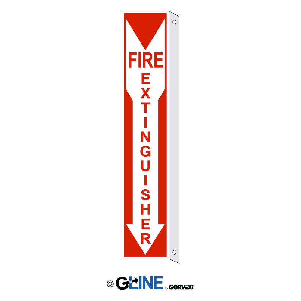 Fire Extinguisher Wht/Red Down Arrow With Flange Sign - Gorvex.com