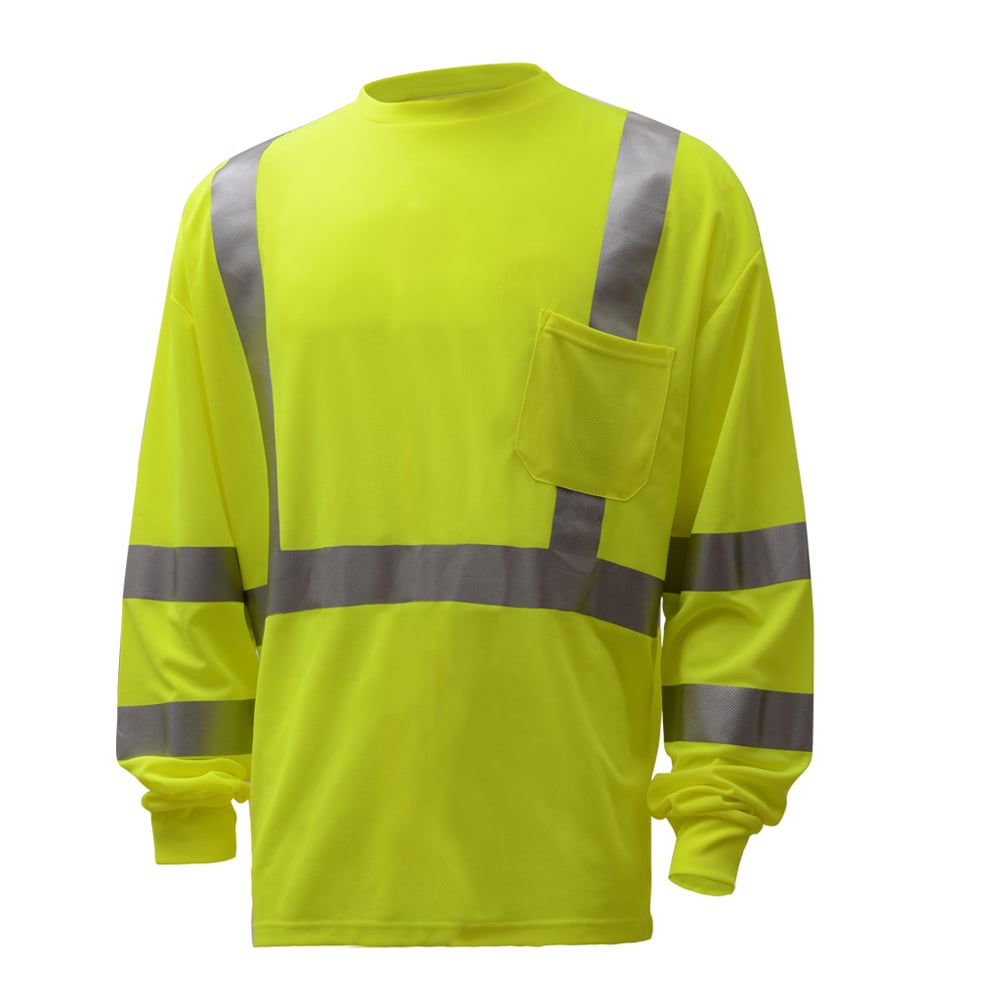 Hi - Vis Safety T-Shirt, Long Sleeve with Chest Pocket, Class 3 - Gorvex.com