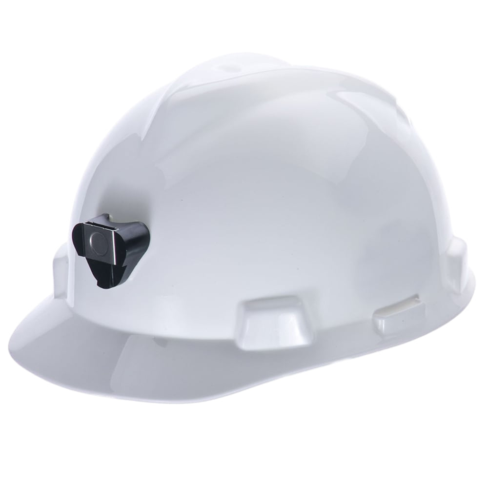 MSA V - Gard® Slotted Cap Style Hard Hat + Lamp Bracket & Cord Holder, White, Staz - On Pinlock - Gorvex.com