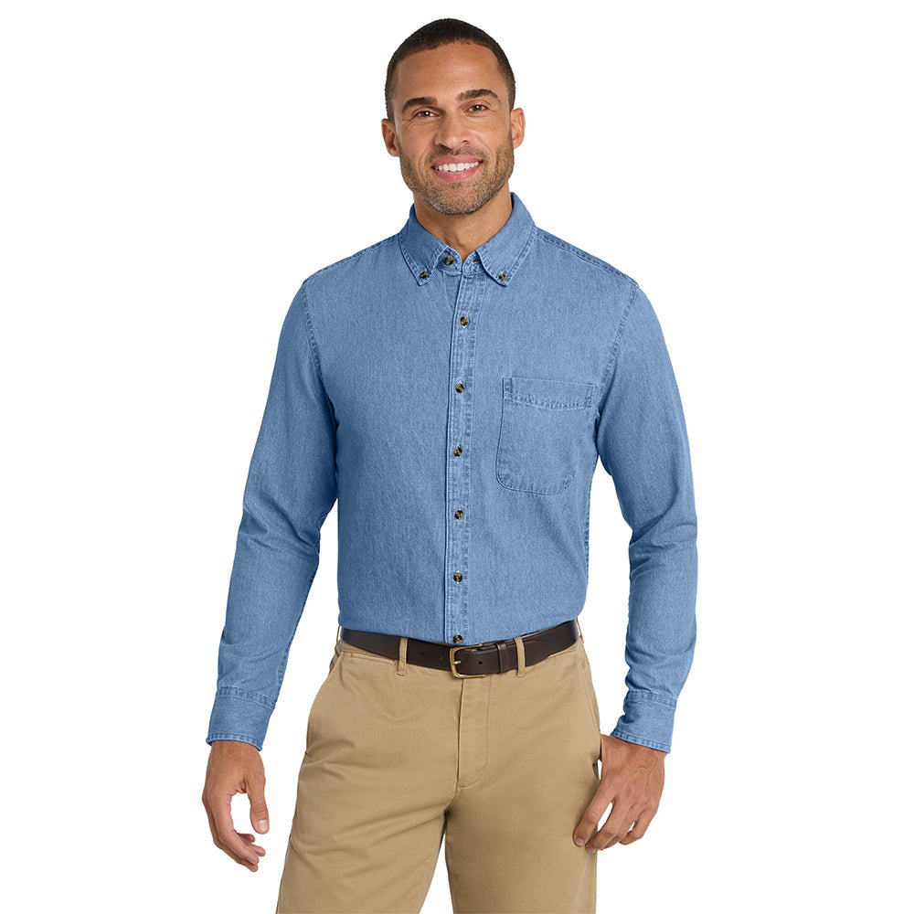 Port & Co™ SP10 Long Sleeve Value Denim Shirt with Chest Pocket - Gorvex.com