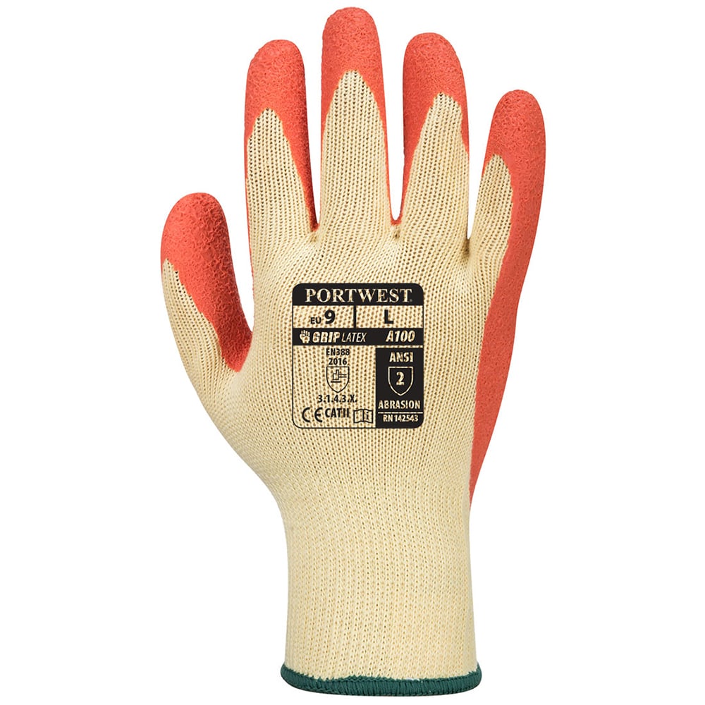 Portwest A100 Series Ergonomic, Latex Grip Gloves, 1 pair - Gorvex.com