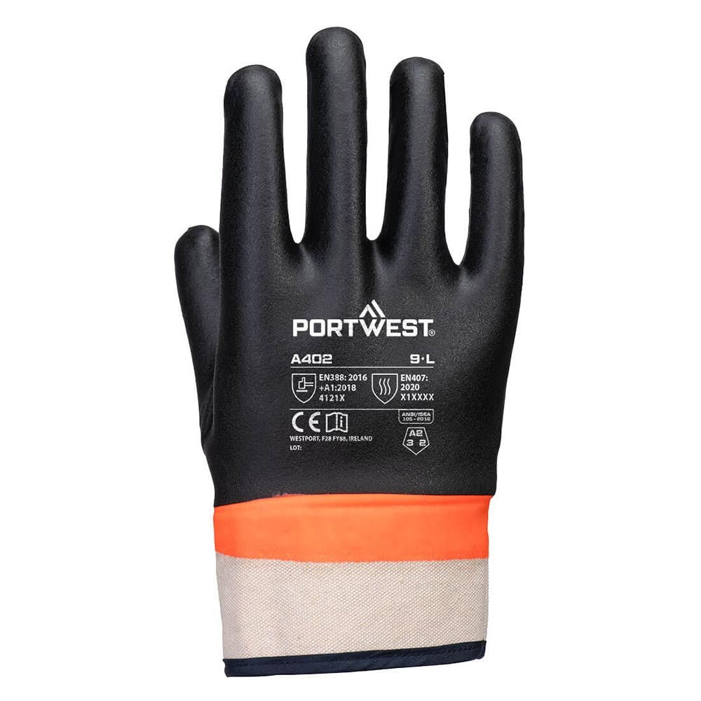 Portwest A402 Double Dipped PVC Sandy Palm Gauntlet Gloves, Flock Lined - Gorvex.com