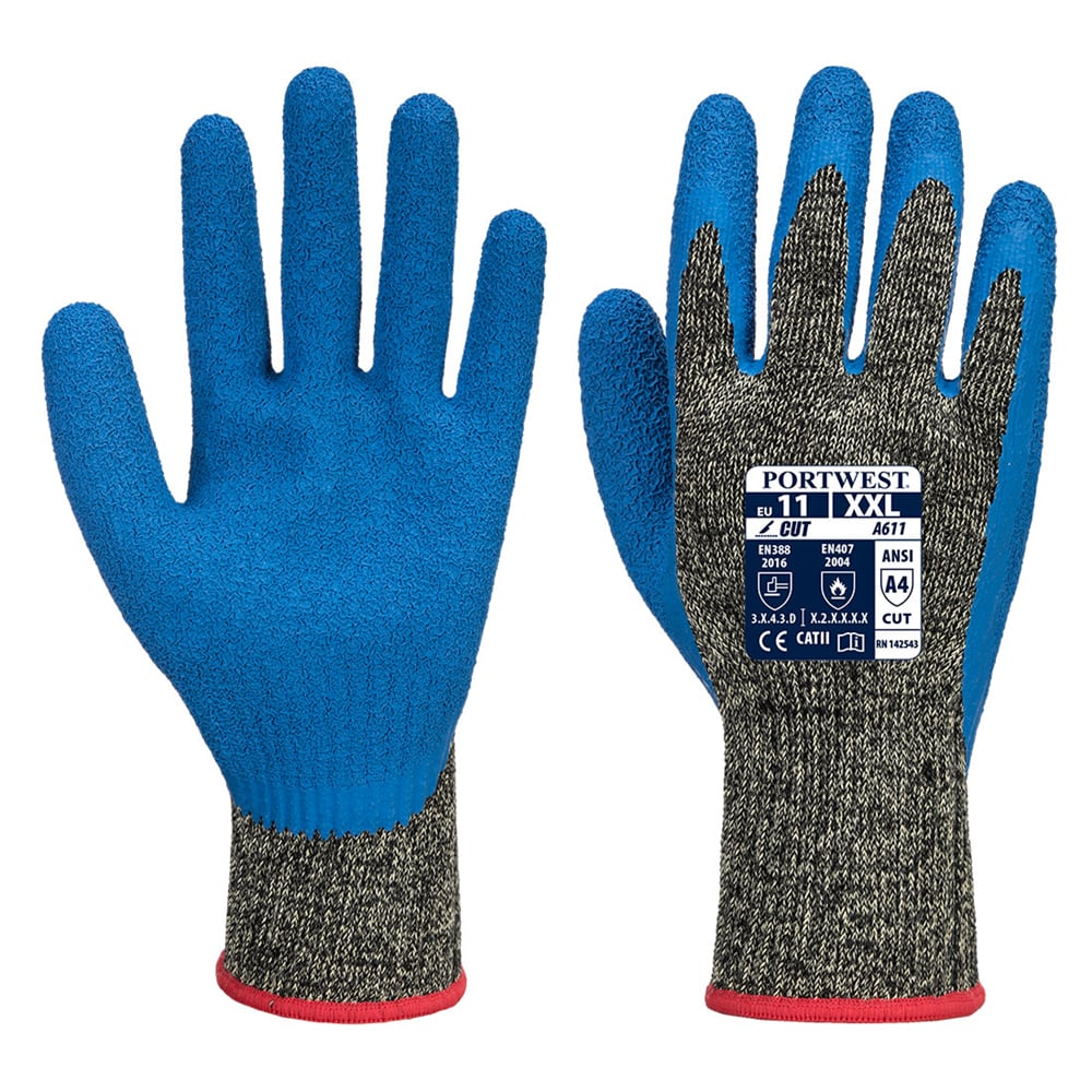 Portwest A611 Series Aramid HR Cut Latex Gloves, 1 pair - Gorvex.com