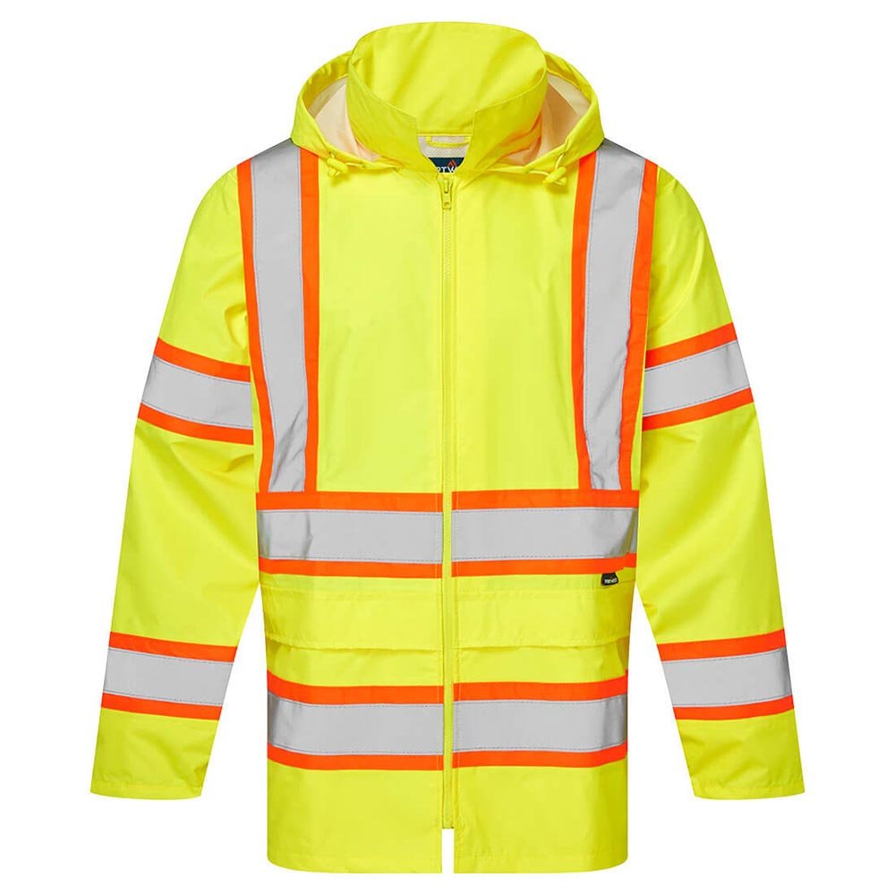 Portwest CA400 Hi - Vis Waterproof Rain Jacket with X - Back Contrast Tape - Gorvex.com
