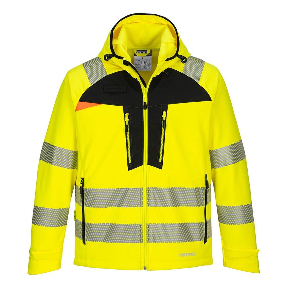 Portwest DX4 Class 3 Hooded Softshell Jacket with Reflective Trim - Gorvex.com