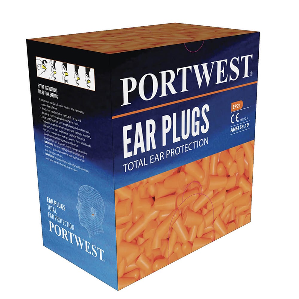 Portwest EP21 500 - Pair Ear Plug Dispenser Refill Pack, 1 box (500 pairs) - Gorvex.com