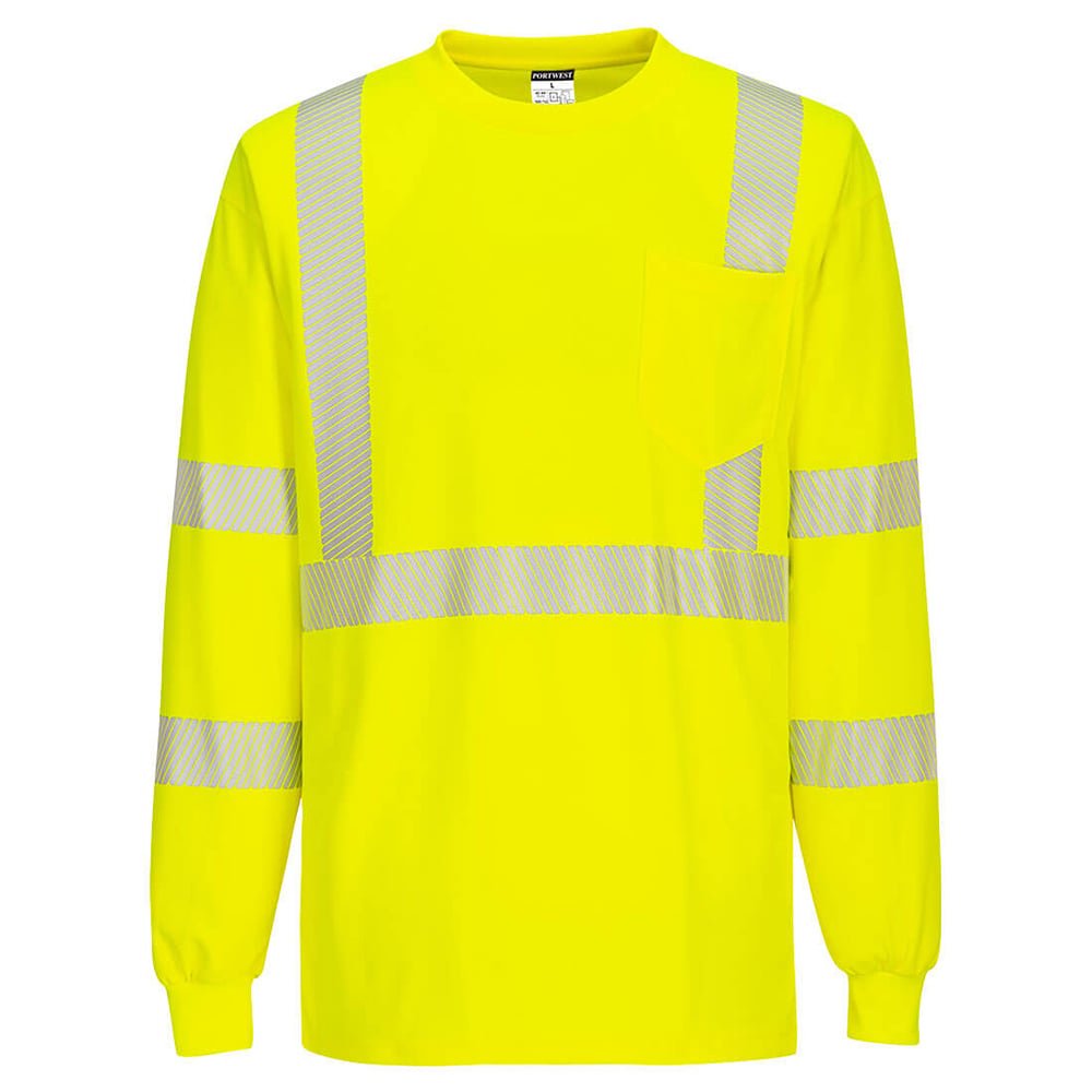 Portwest S195 Hi Vis Long Sleeve Pocket T-Shirt with Segmented Tape - Gorvex.com