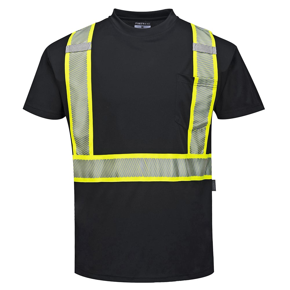 Portwest S396 Iona Xtra Black Short Sleeved Shirt with Reflective Tape - Gorvex.com