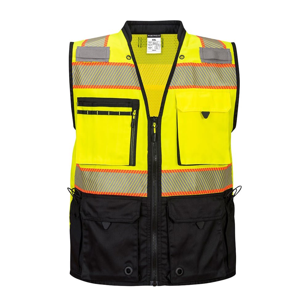 Portwest US375 Hi Vis Poly/Mesh Premium Surveyor's Vest + Back Pouch - Gorvex.com