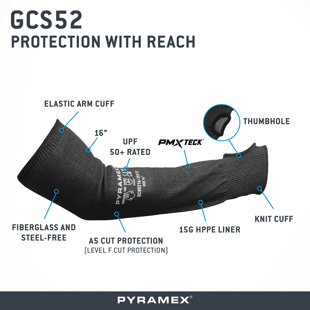 Pyramex GCS52 HPPE A5 Cut 16" Sleeve with Elastic Cuff & Thumbhole - Gorvex.com