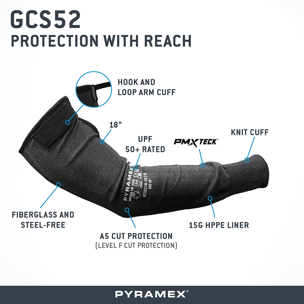 Pyramex GCS52 HPPE A5 Cut 18" Sleeve with Hook & Loop Cuff - Gorvex.com
