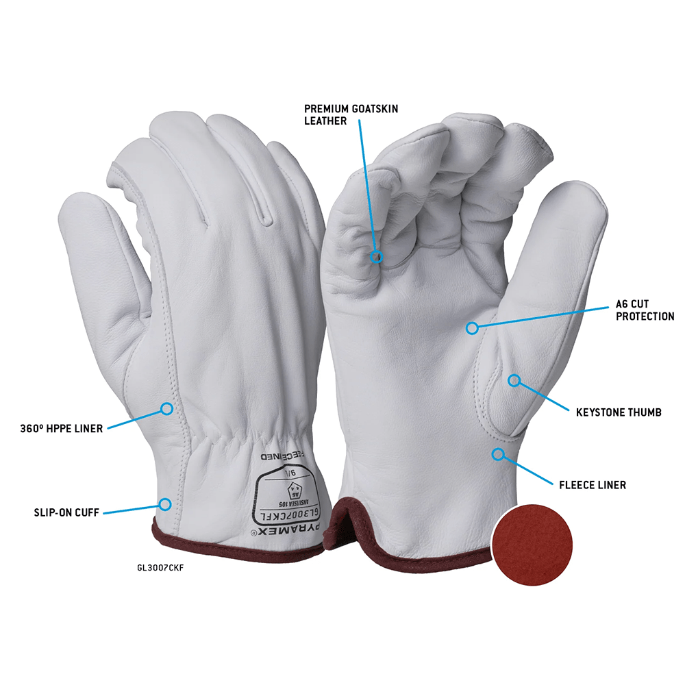 Pyramex GL3007CKF Premium Insulated A6 Cut Goatskin Driver Gloves, 1 pair - Gorvex.com