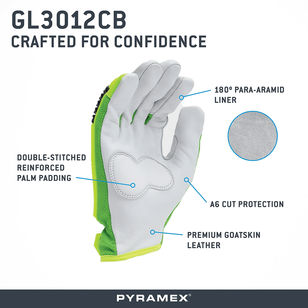Pyramex GL3012CB Premium A6 Cut Hi - Vis Mesh Back Goatskin Driver Gloves, 1 pair - Gorvex.com