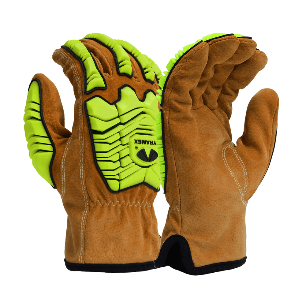 Pyramex GL4004CKB Premium Hi - Vis A6 Cut Impact Level 2 Pigskin Driver Gloves, 1 pair - Gorvex.com