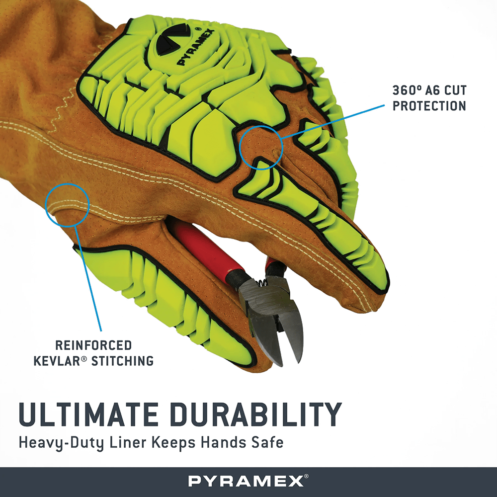 Pyramex GL4004CKB Premium Hi - Vis A6 Cut Impact Level 2 Pigskin Driver Gloves, 1 pair - Gorvex.com