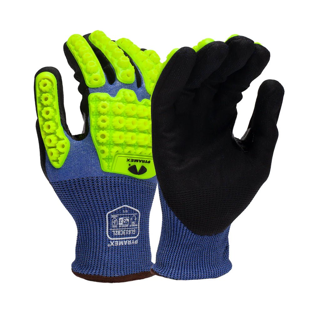 Pyramex GL613CBZ A4 Cut Impact Level 3 Nitrile Coated Gloves with Hi - Vis TPR, 1 pair - Gorvex.com