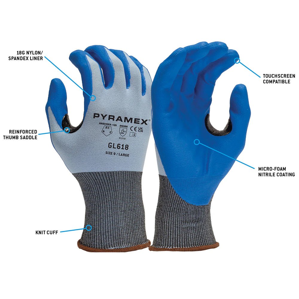 Pyramex GL618 18 mil Micro - Foam Nitrile Palm Gloves with Reinforced Thumb, 1 pair - Gorvex.com