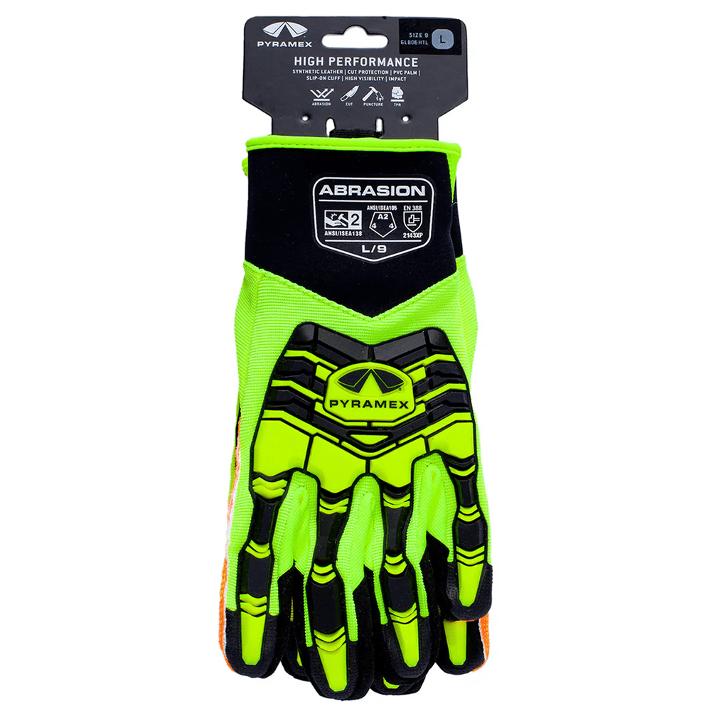 Pyramex GL806HT Hi - Vis ANSI Impact 2 Leather PVC Palm Gloves, 1 pair - Gorvex.com