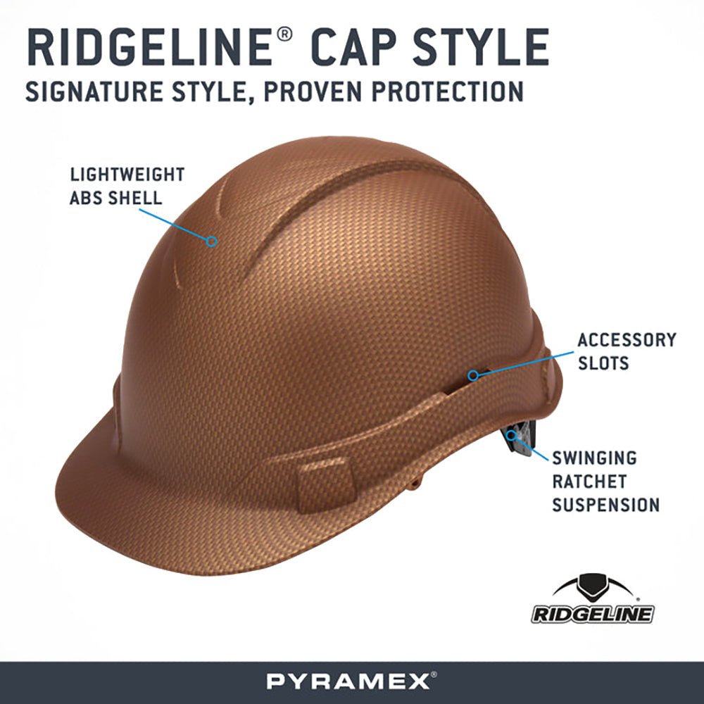 Pyramex Ridgeline Graphite Cap Style Hard Hat, 4 Pt Ratchet - Gorvex.com