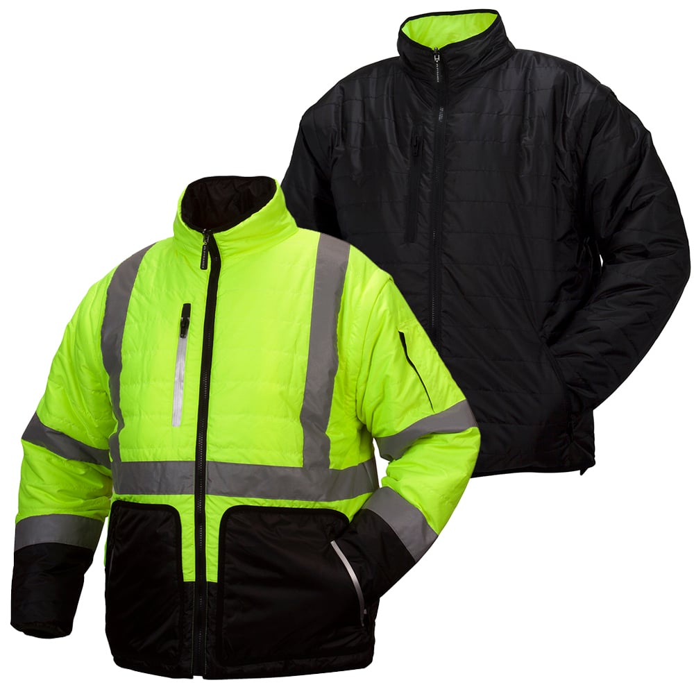 Pyramex RJR33 Series Reversible Hi - Vis Jacket with Black Bottom - Gorvex.com