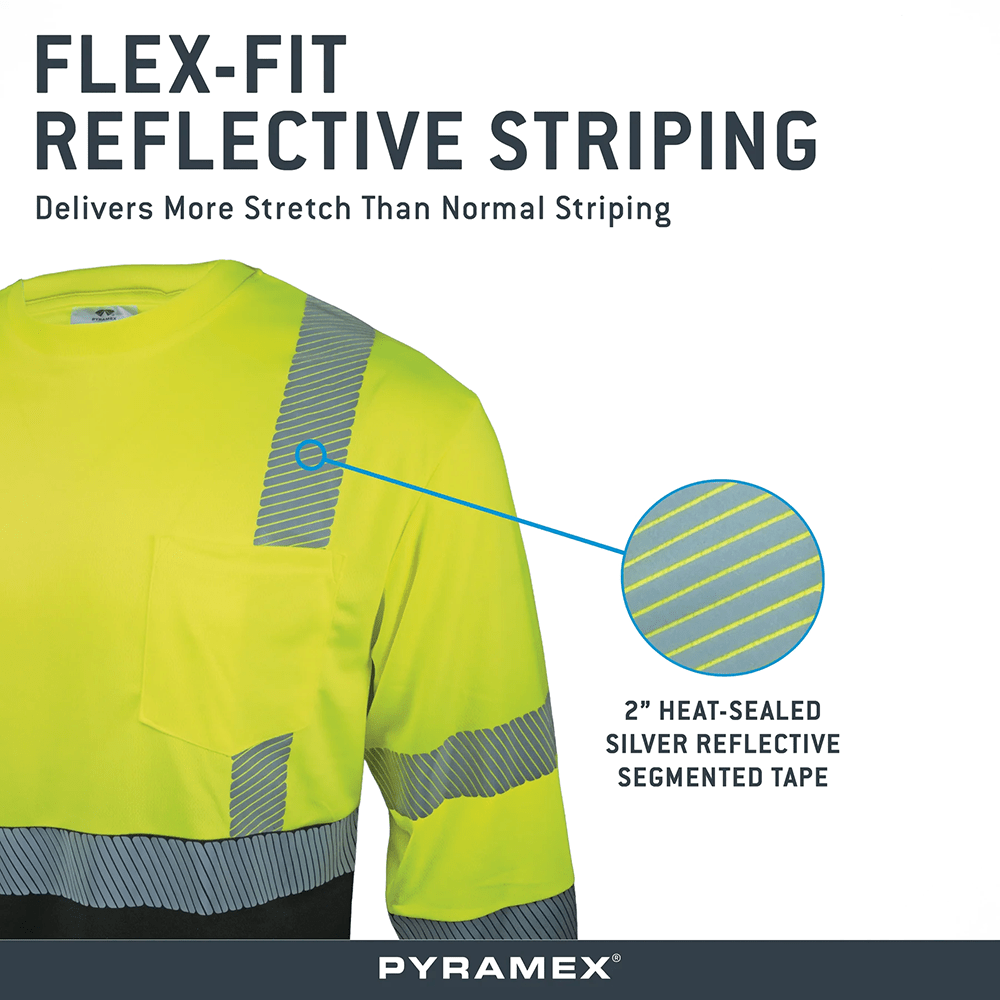 Pyramex RLTS22B Long Sleeve T-Shirt with Segmented Tape & Black Bottom - Gorvex.com