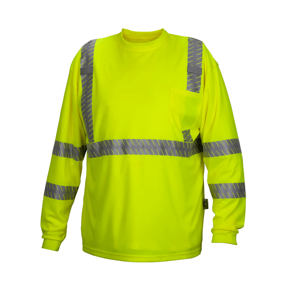 Pyramex RLTS33 Hi - Vis Class 3 Long Sleeve Reflective T-Shirt with Chest Pocket - Gorvex.com