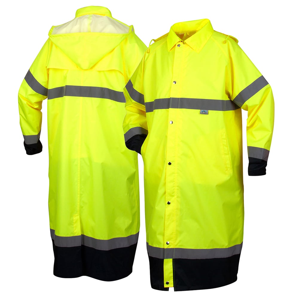 Pyramex RRWC31 Series PU/Poly Hi Vis 48" Raincoat with Vented Bottom - Gorvex.com