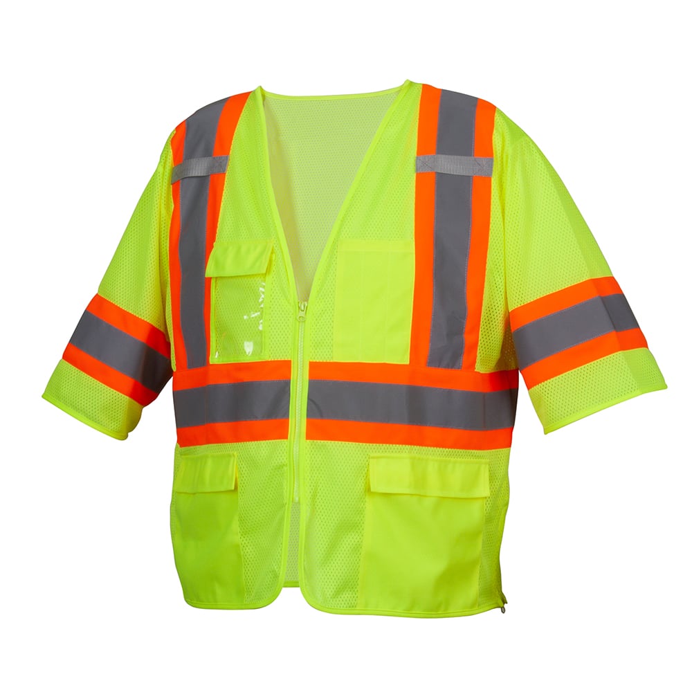 Pyramex RVZ36 Series Hi Vis Lime Class 3 Mesh Surveyor Vest - Gorvex.com