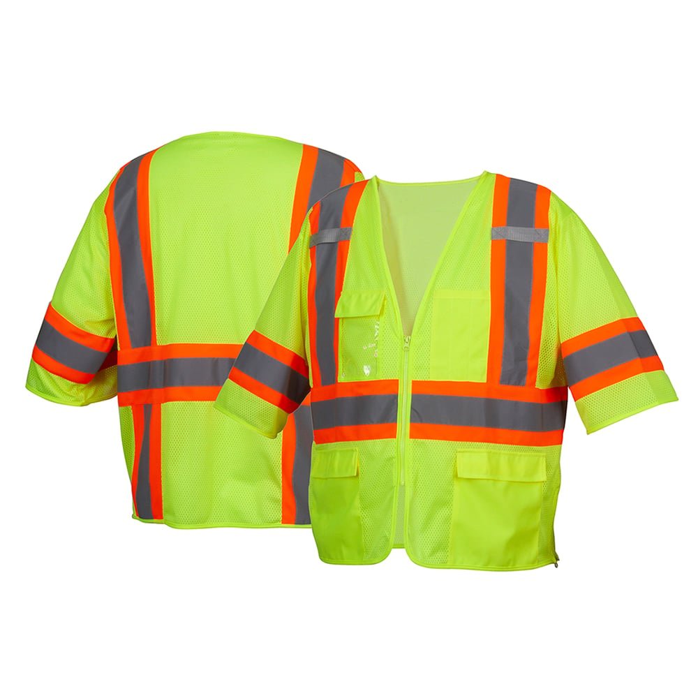 Pyramex RVZ36 Series Hi Vis Lime Class 3 Mesh Surveyor Vest - Gorvex.com